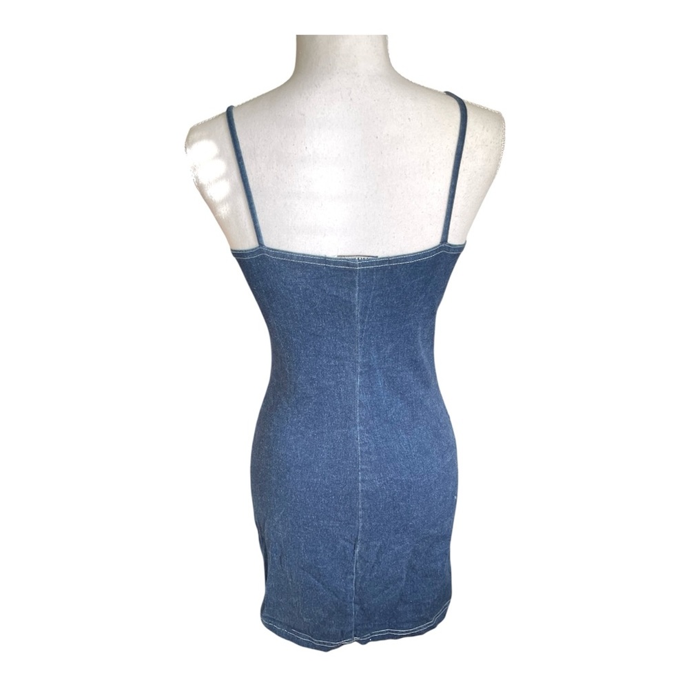 Vintage Y2k Brentwood Floral Embroidered Stretchy Denim Babydoll Mini Dress sz S - Picture 5 of 10